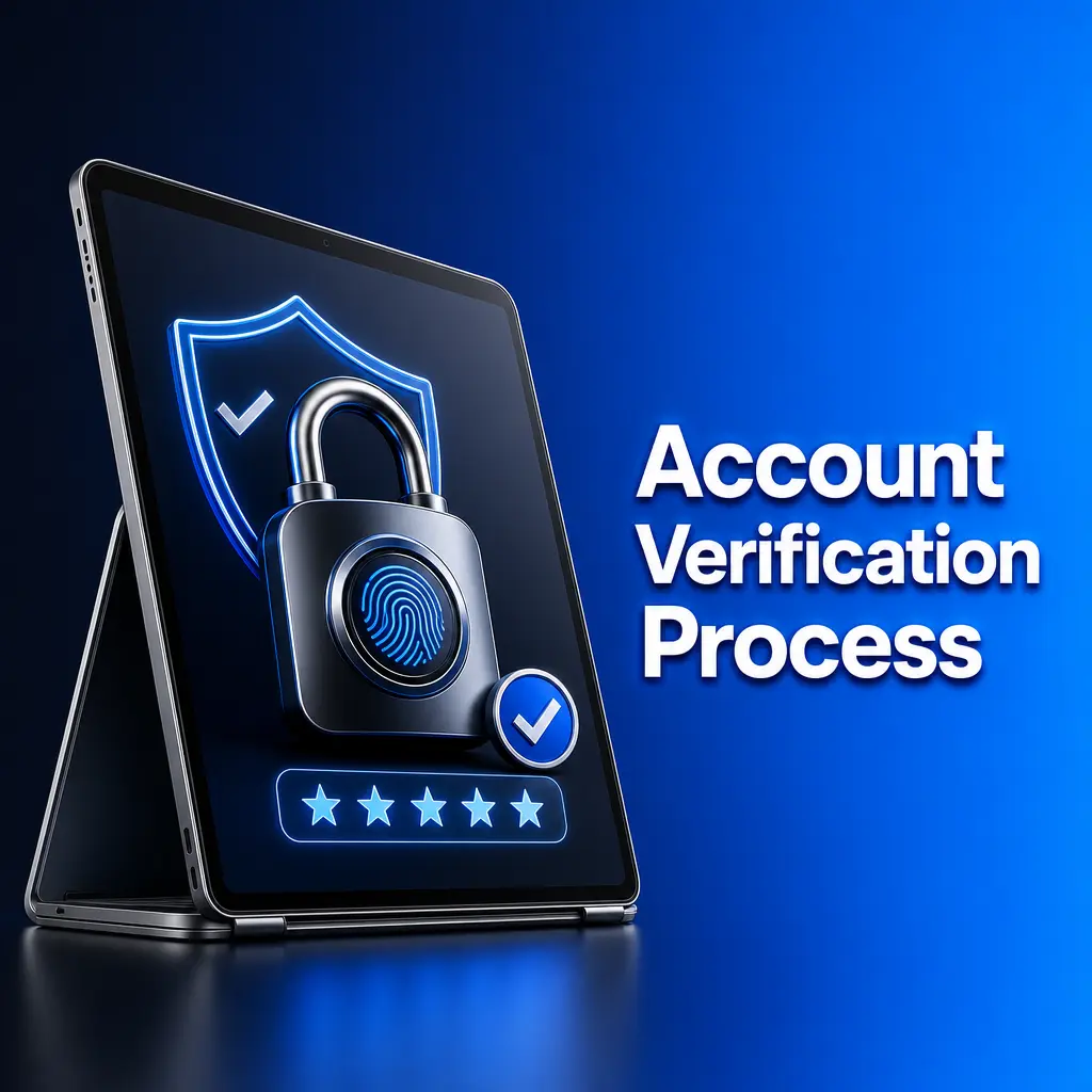 Account verification process steps showing ID submission, address proof, and identity confirmation for full account access