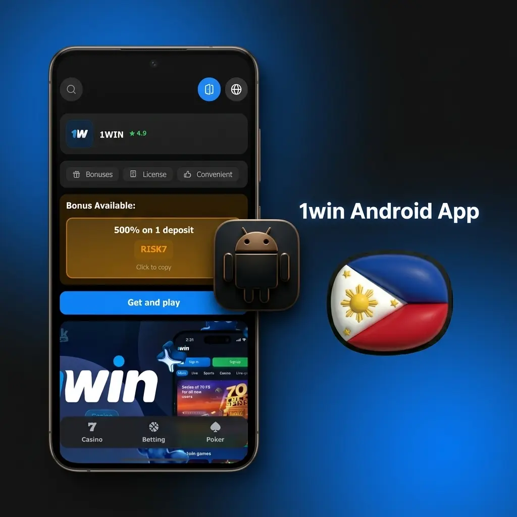 1win Android app interface showing mobile betting and casino games available for Filipino players