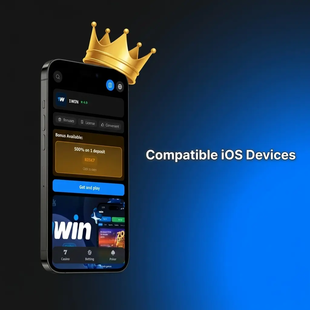List of compatible iOS devices for the 1win app including iPhone X through iPhone 17 series and select iPad models