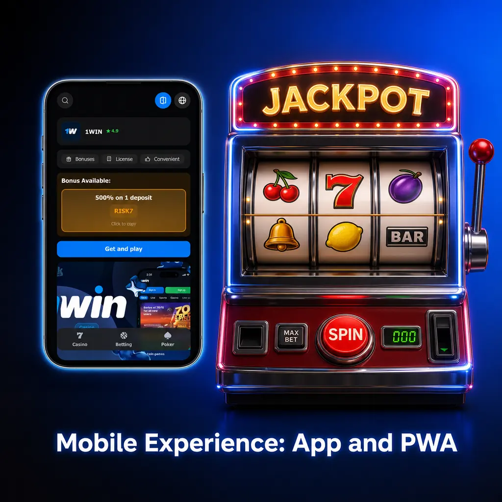 1win PWA app installed on a smartphone showing stable mobile performance with optimized data usage