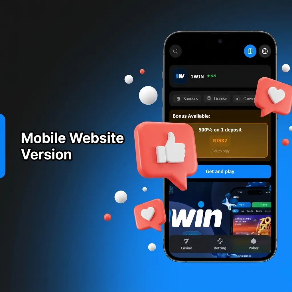 1win mobile website on smartphone browser showing responsive layout with sports betting and casino features