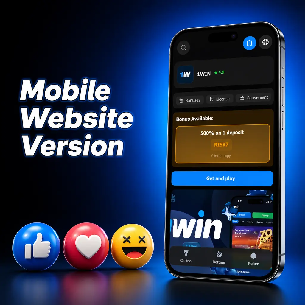 1win mobile website displayed on a smartphone browser with responsive layout and full feature access