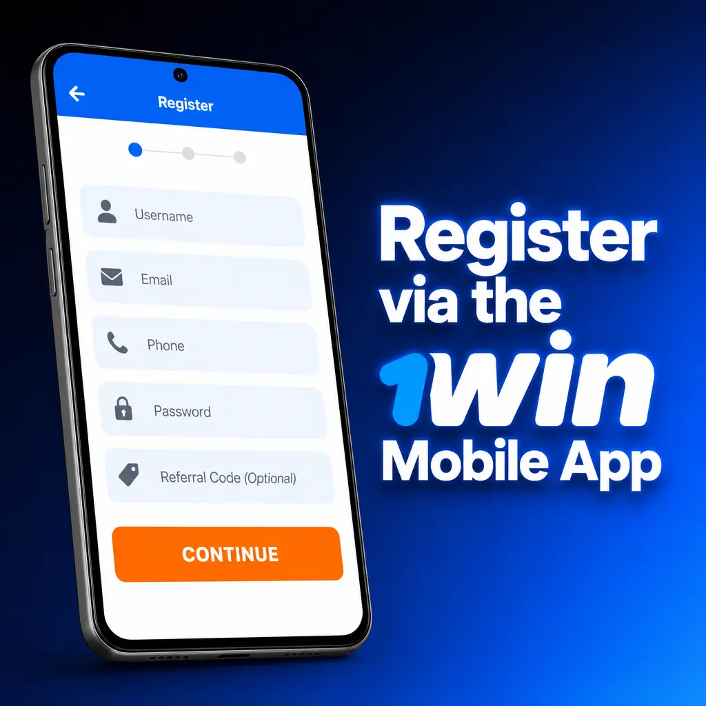 1win mobile app registration screen showing sign-up options for Android and iOS users in the Philippines