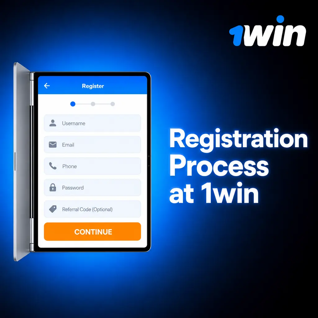 Step-by-step 1win registration process showing account creation options including phone, email, and social media signup